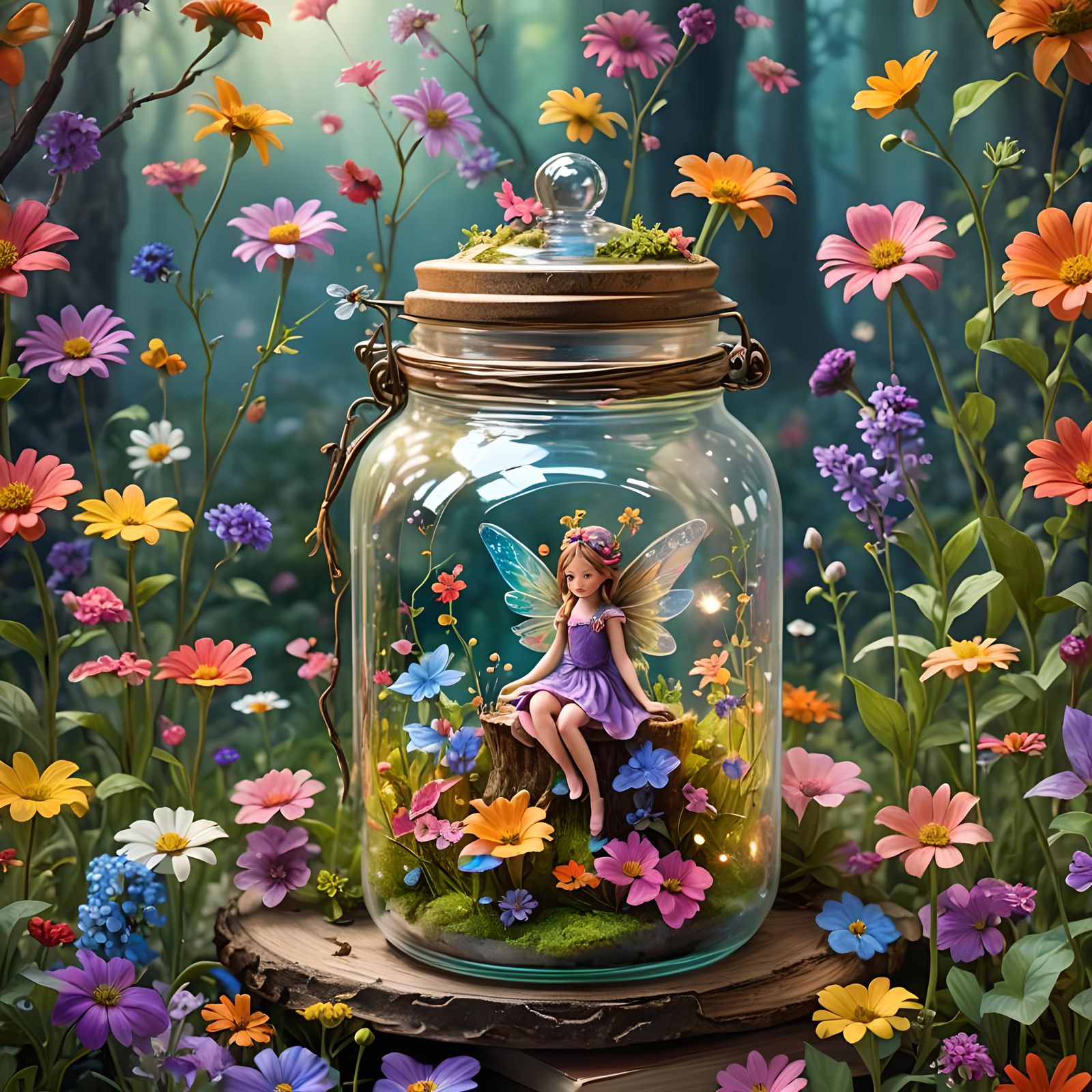 Fairy in a Jar in Magical Forest