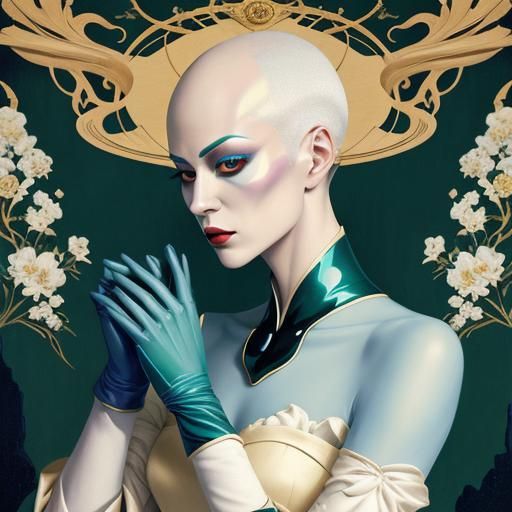 Woman with Golden Makeup in Art Nouveau Style