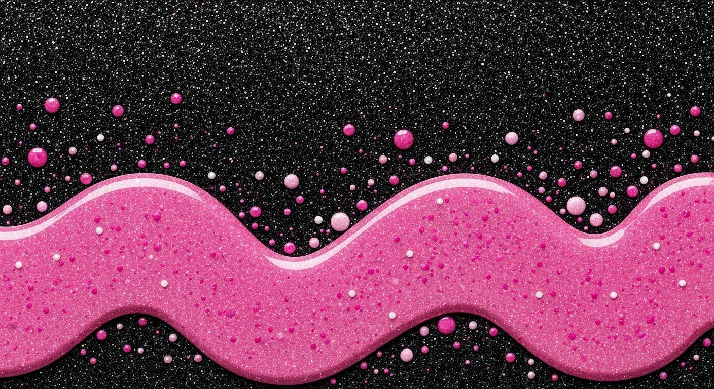 Glossy Wavy Pink Liquid Border on Glitter Background