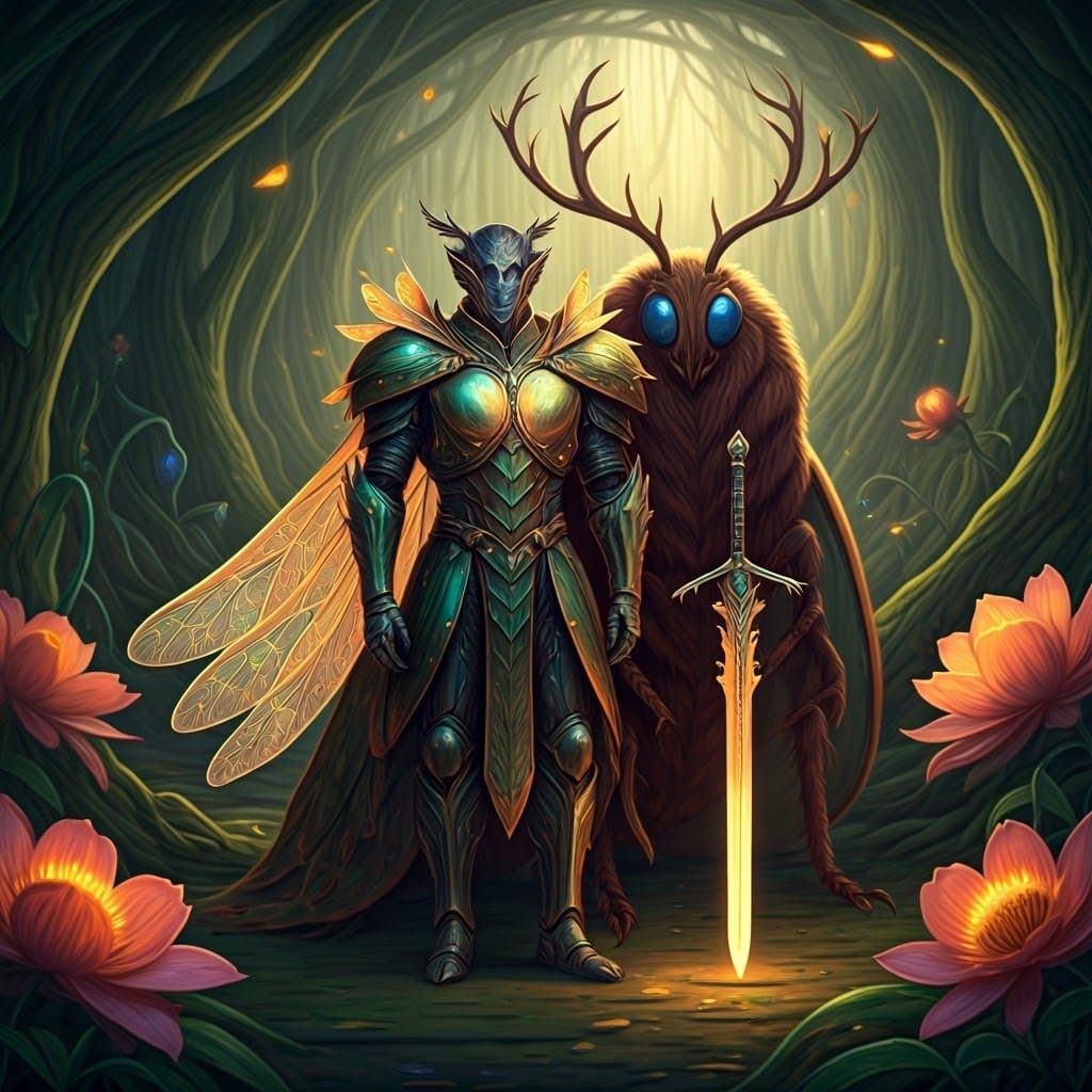 Majestic Eladrin Knight in Fae-Insect Hybrid Armor