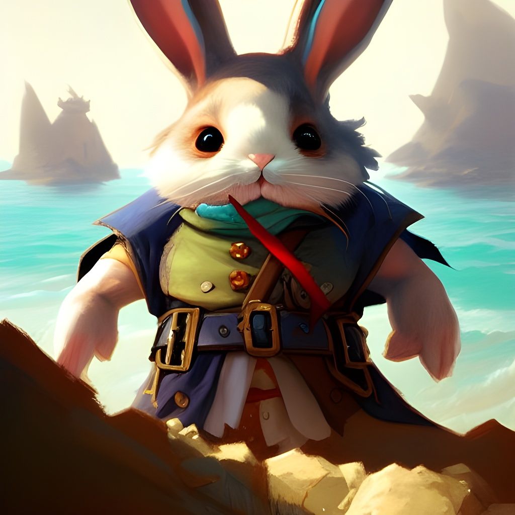 Bunny Pirate on Treasure Island, Digital Art