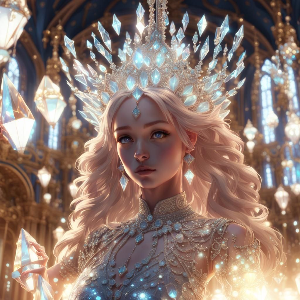 Diamond Girl in Ornate Baroque Room, 3D Anime Style