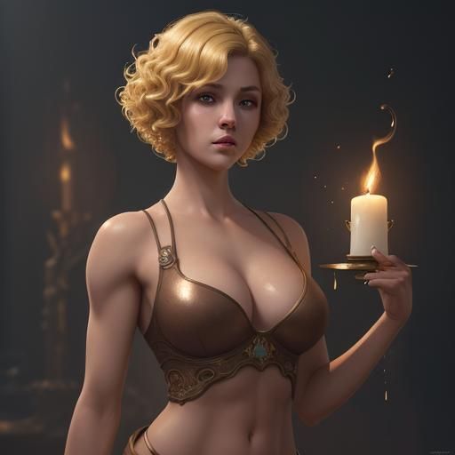 Blonde Woman with Curls in Detailed Digital Painting