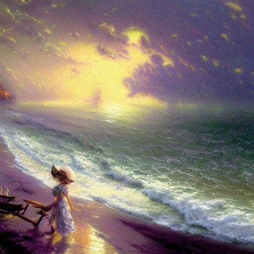 Ethereal Stormy Beach with Giant Skulls