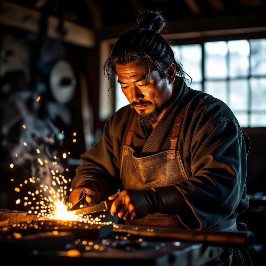 Medieval Blacksmith Forges Early Musket in Stark Realism