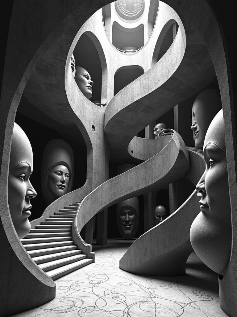 Escher Meets Klimt: Futuristic Staircase in Abstract Realm