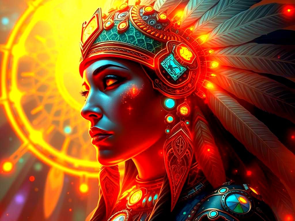 Bioluminescent Steampunk Native American Queen