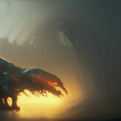 Hyperdetailed Metal Worm in Dark Fantasy Style