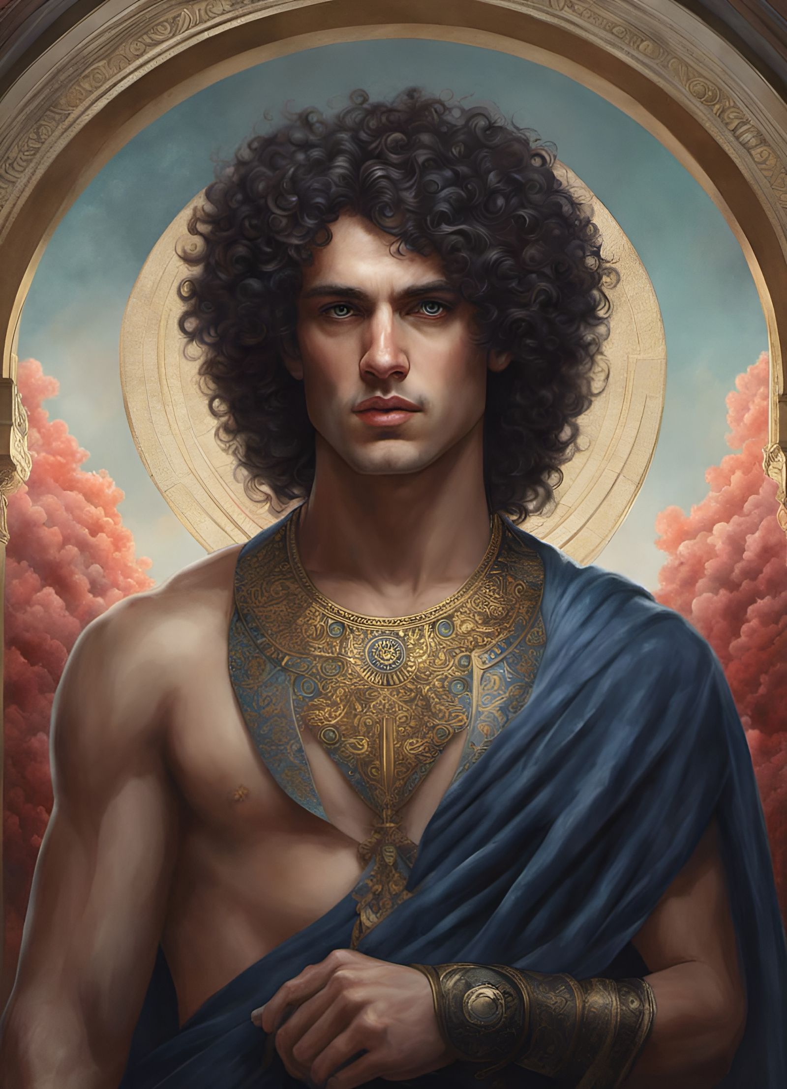 Dramatic Portrait of Curly Haired Greek God