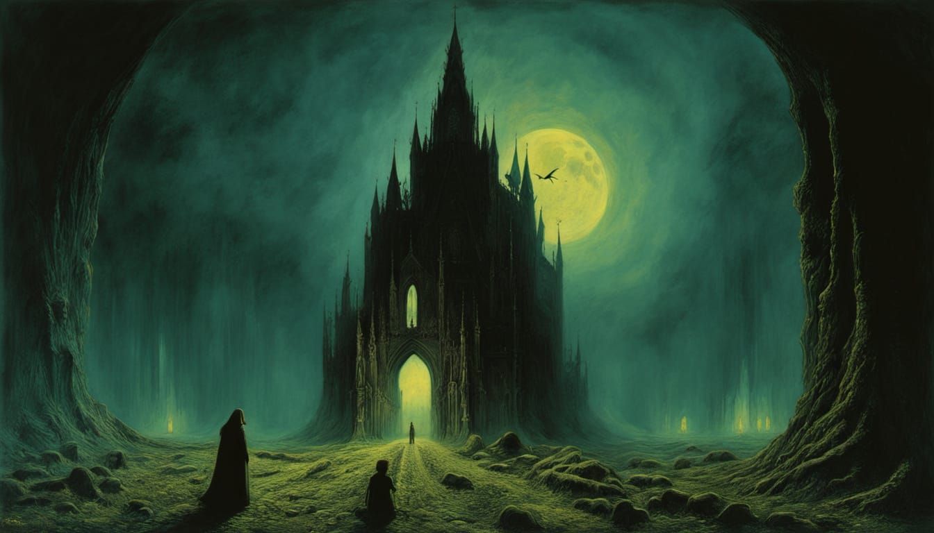 Gothic Cathedral from Dragon Bones in Bioluminescent Glory