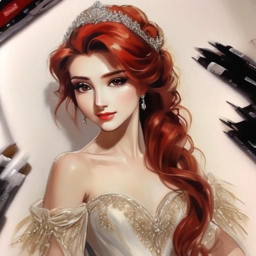 Anime Ballerina Portrait with Red Hair