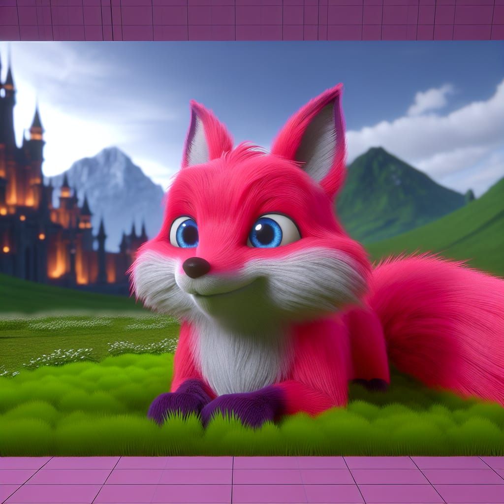 Endearing Pink Fox CGI Art in Cartoon Style