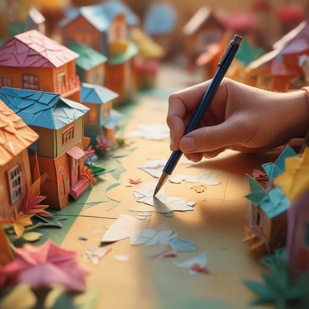 Photographer at Work in Vibrant Papercraft Village