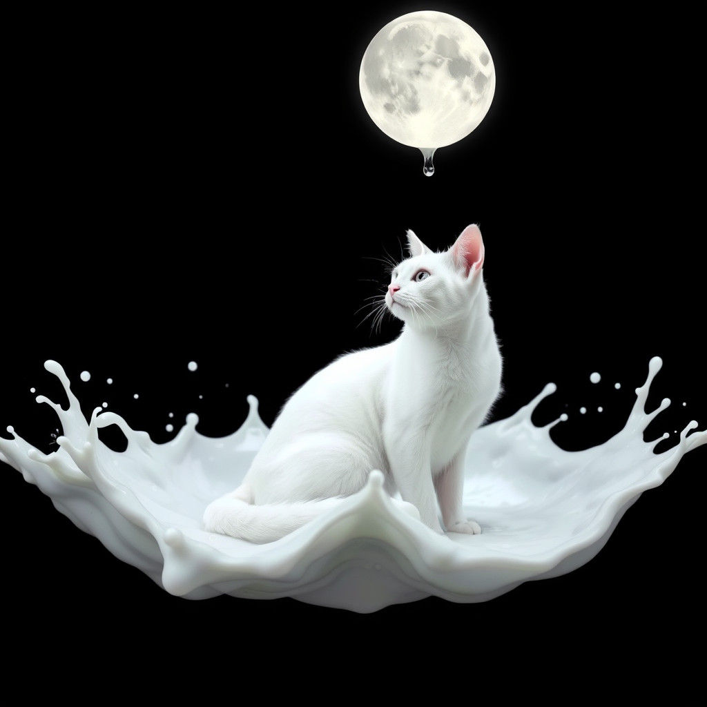 Ooze Forms a White Cat Under a Liquid Moonlit Night