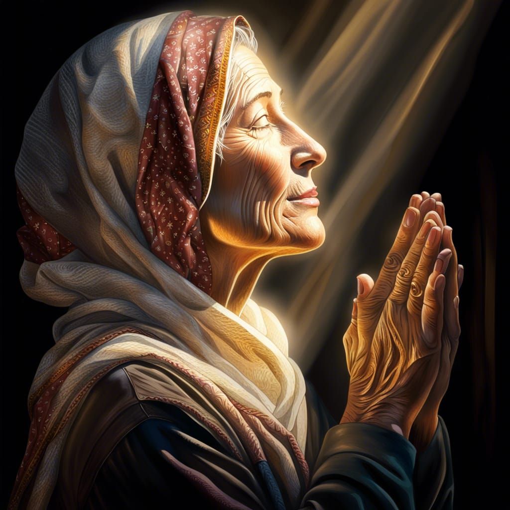 Devout Woman in Prayer, Hyper-realistic Photo