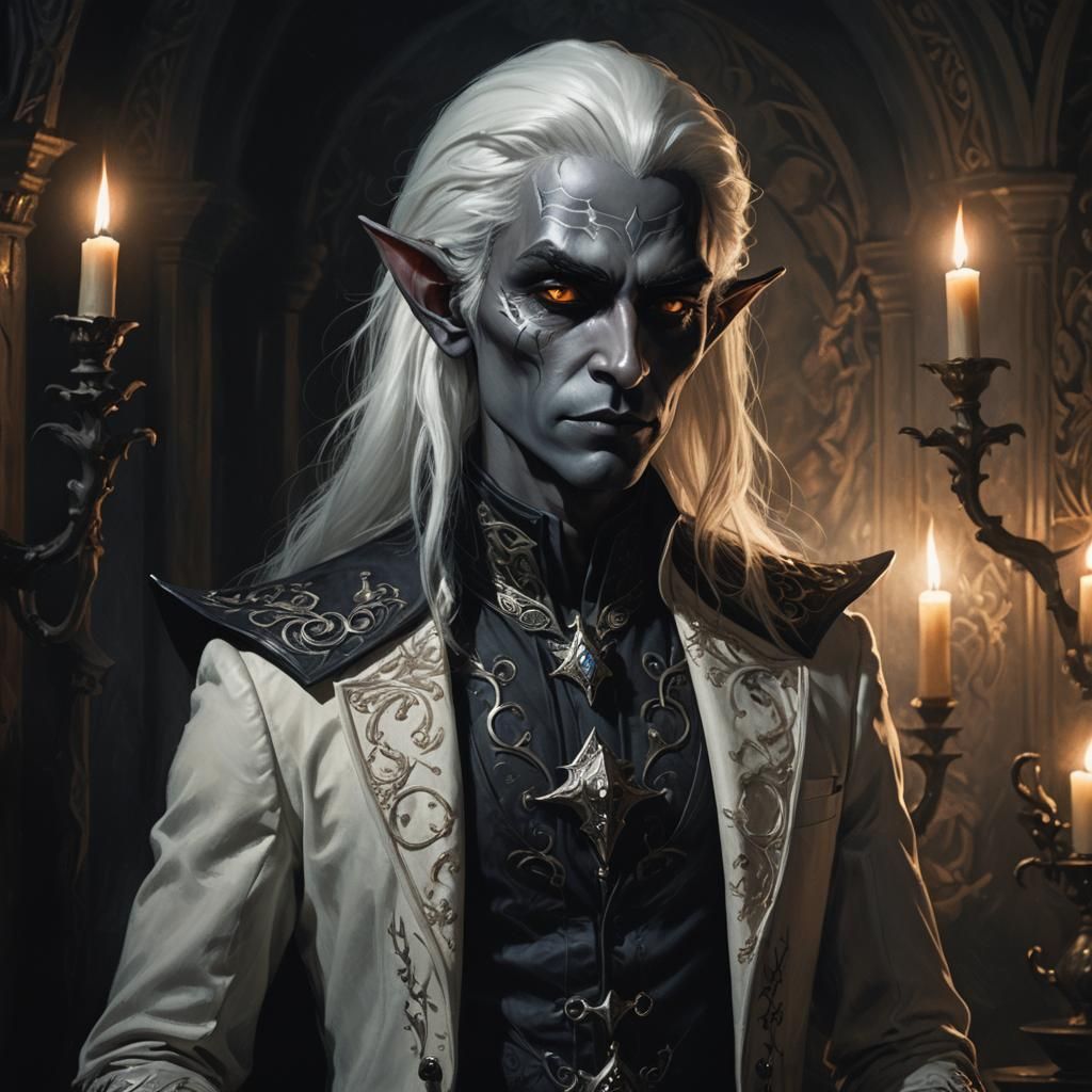 Drow Elf Portrait in Dark Fantasy Style