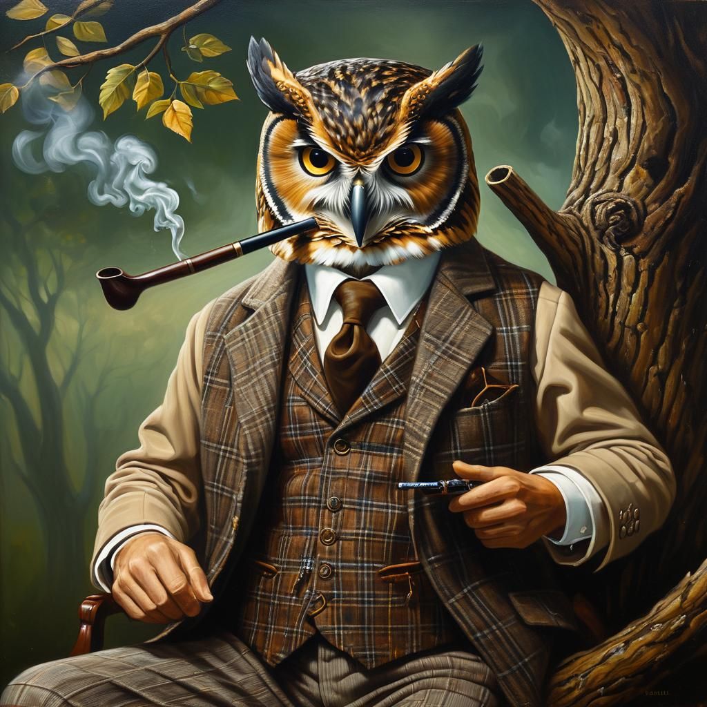 Sherlock Holmes Owl Portrait in Oil Painting Style