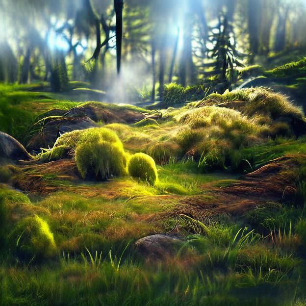 Sunlit Grassy Clearing: Hyperrealistic 3D Forest Scene