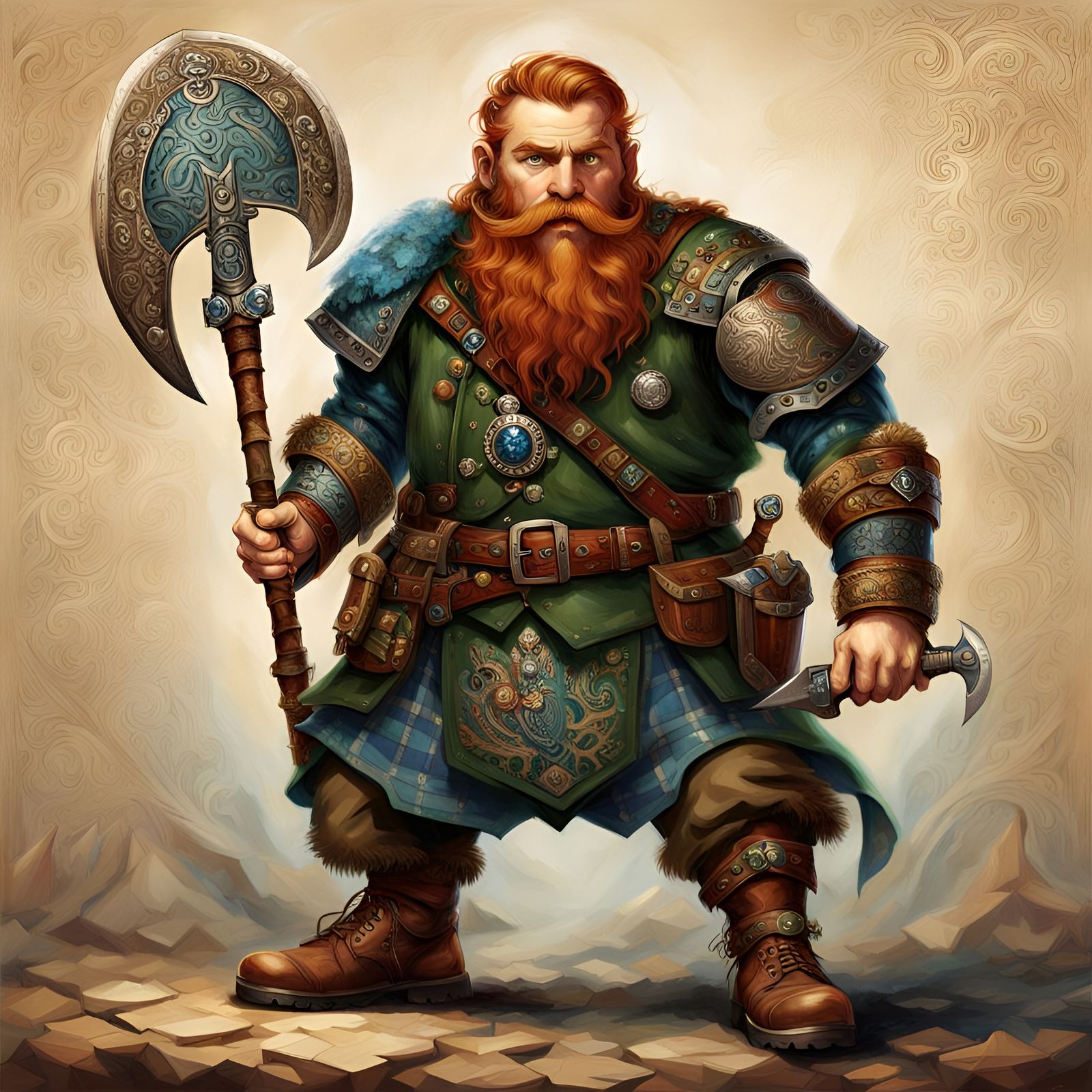 Dwarf Warrior with Axe in a Dwarf City