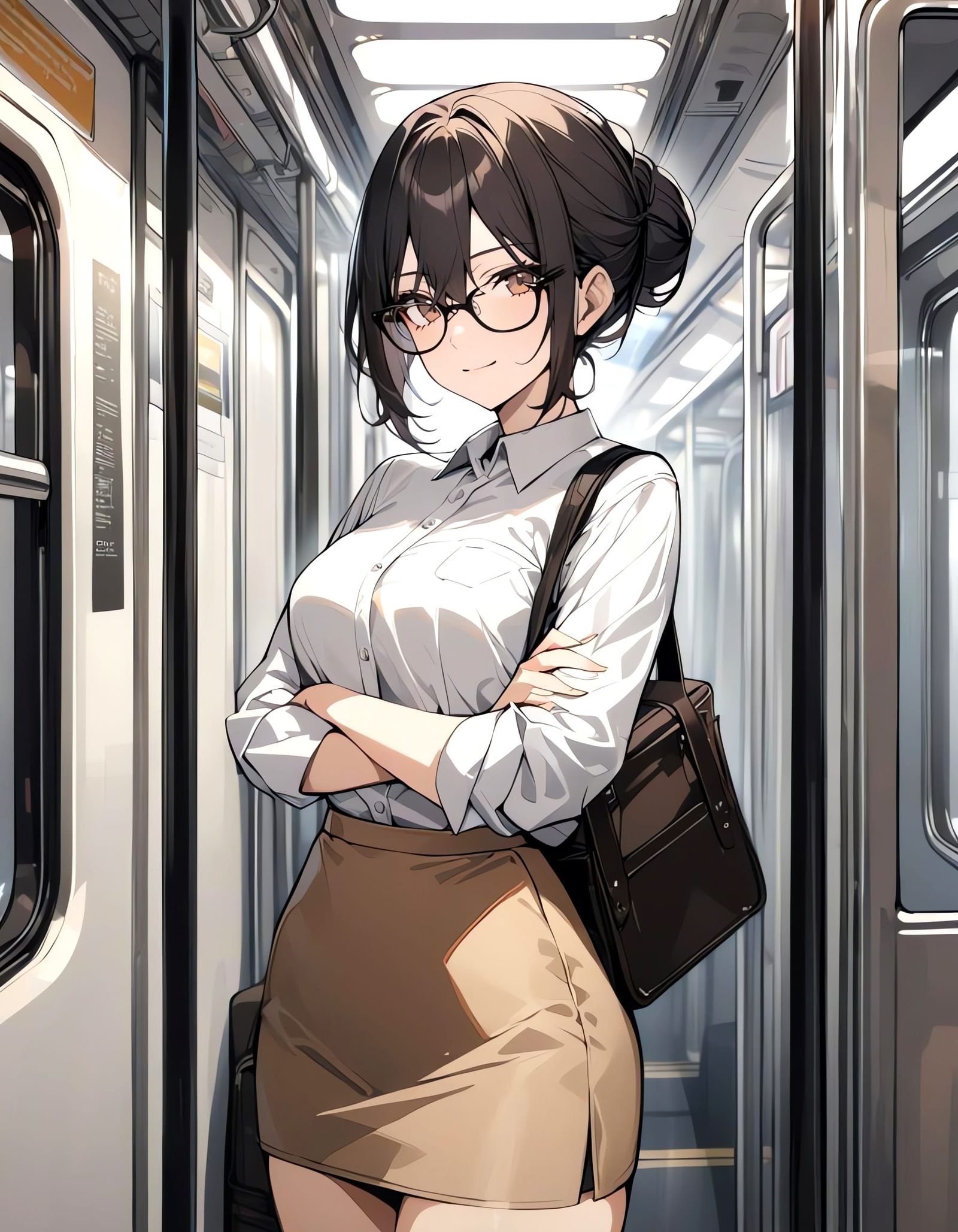 Woman in Business Attire on Subway Train