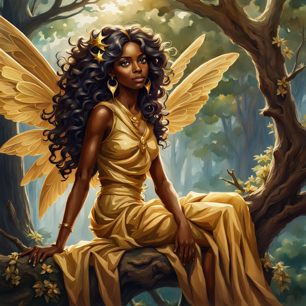 Fashionable Fairy Portrait in Watercolor Style