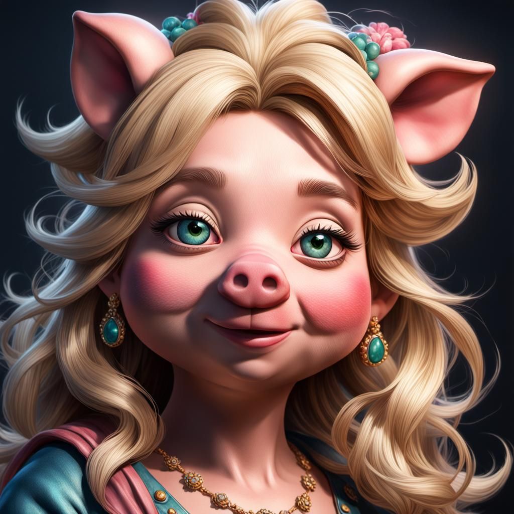 Animal Miss Piggy Hybrid Portrait in Hyperdetailed Style