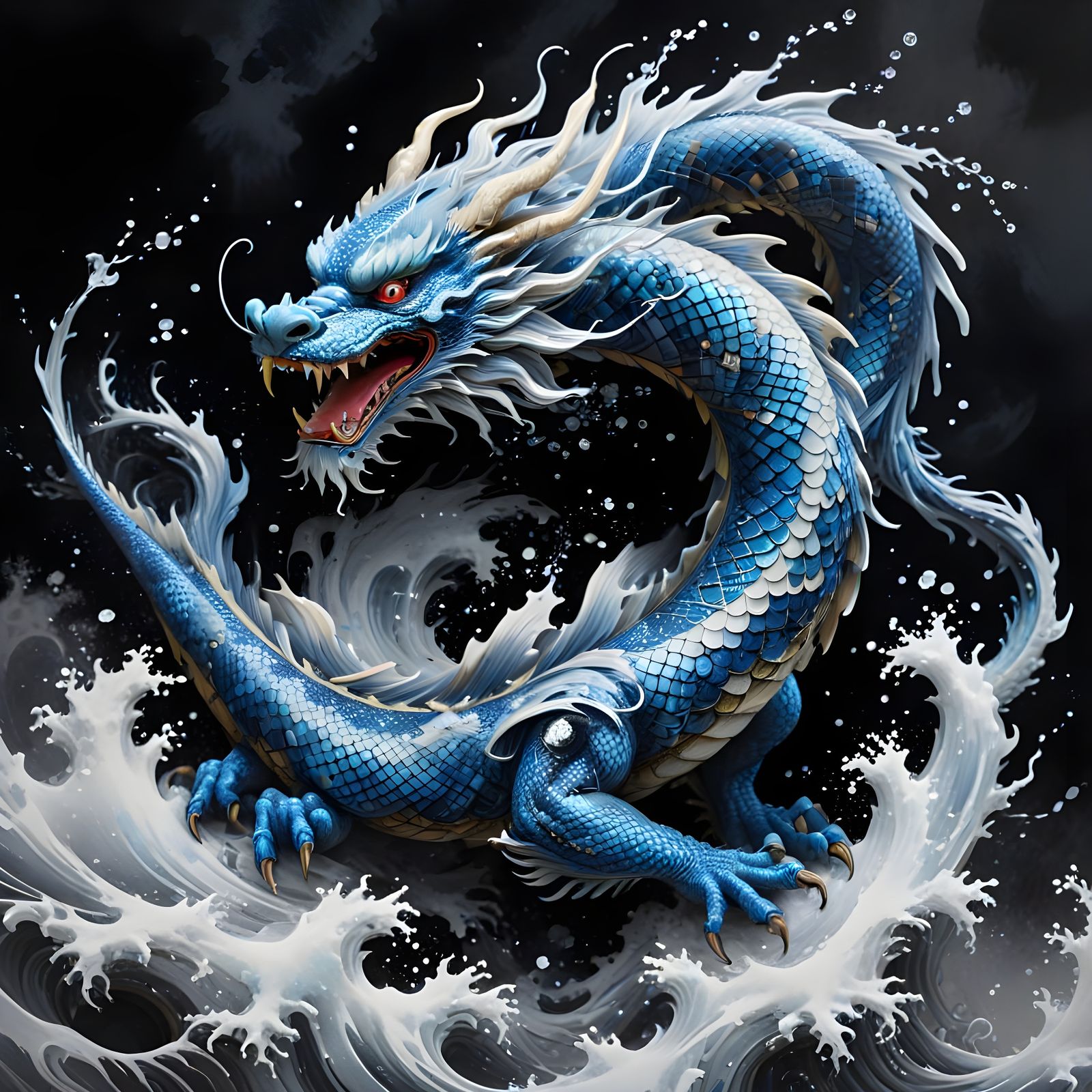 Snow Chinese Dragon in Majestic Winter Scene