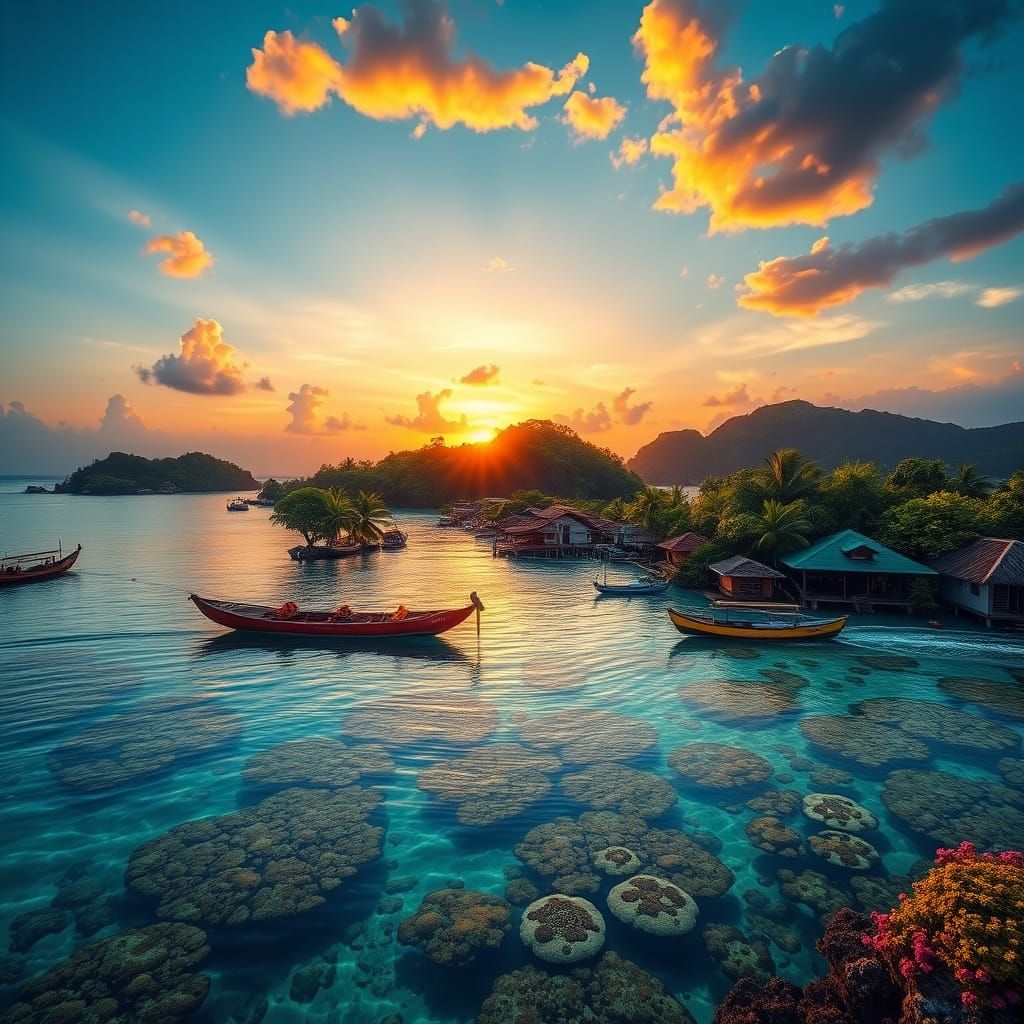 Tropical San Blas Island Paradise at Sunset