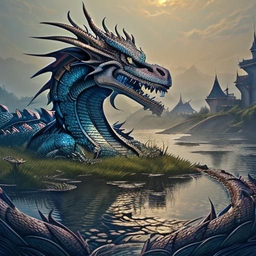 Magnificent Medieval Castle Aerial View in Vibrant Anime Sty...