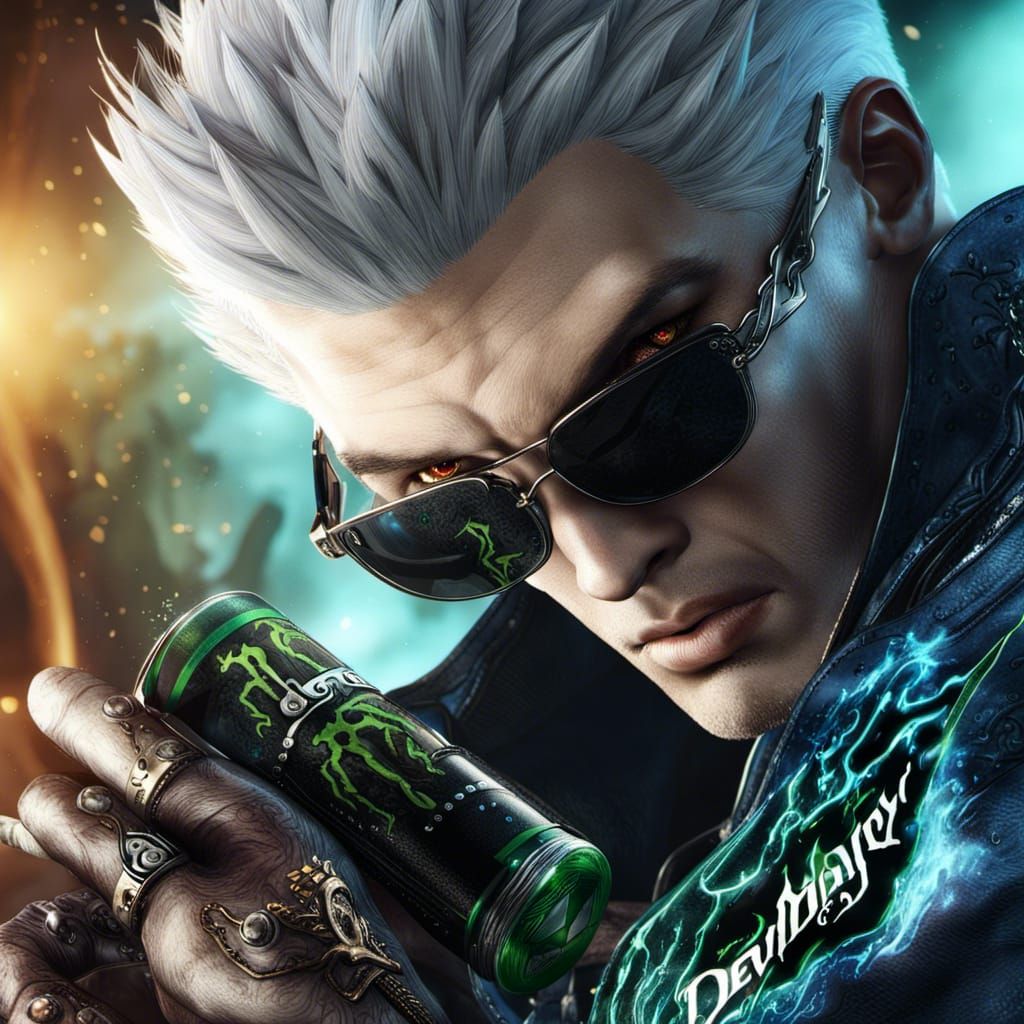 Vergil with Monster Energy Drink, Detailed Digital Art