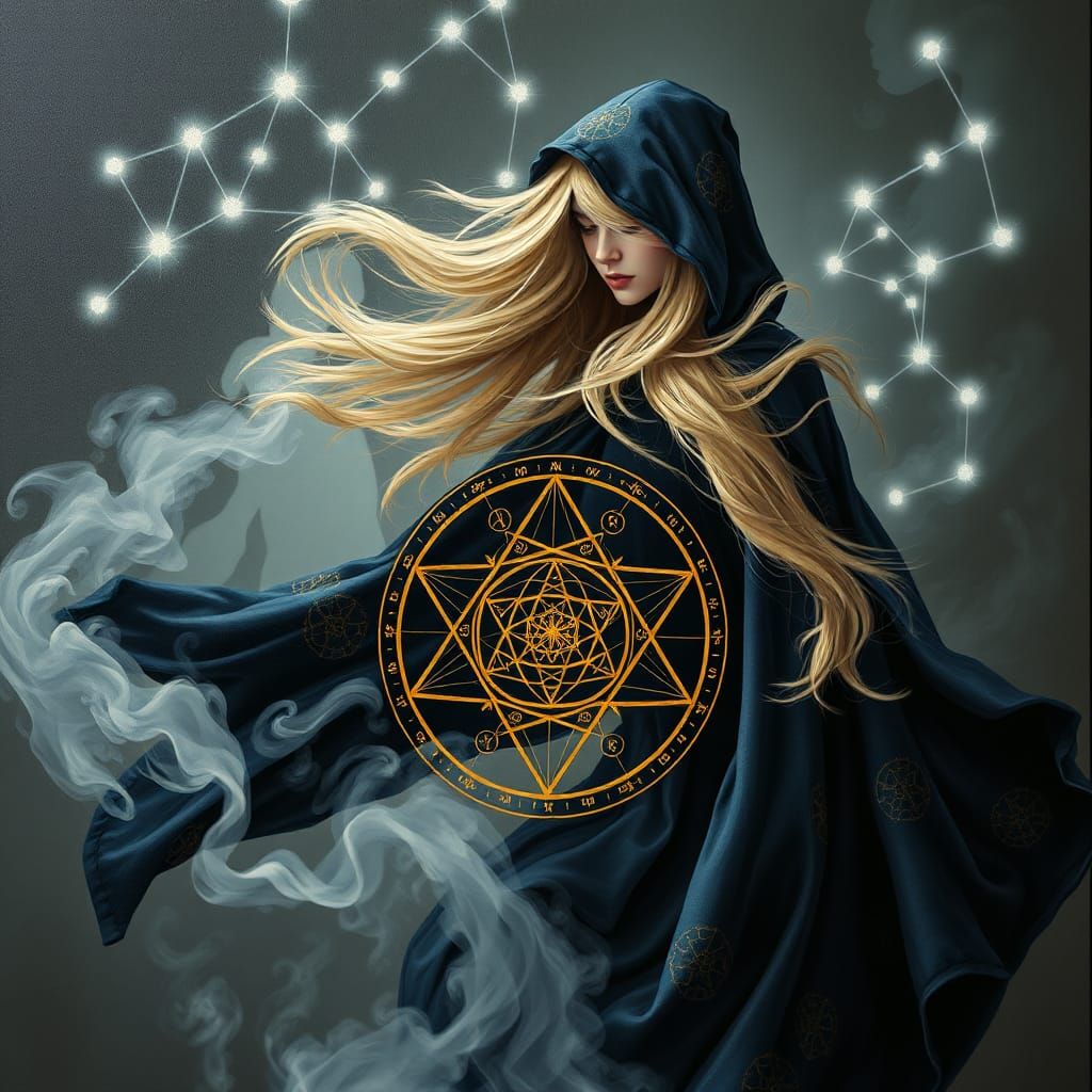 Mystical Mage Paints Cosmic Geometry, Surreal Art