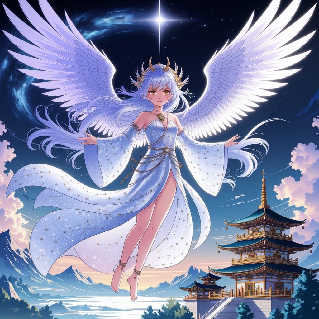 Celestial Goddess Descends in Anime Style