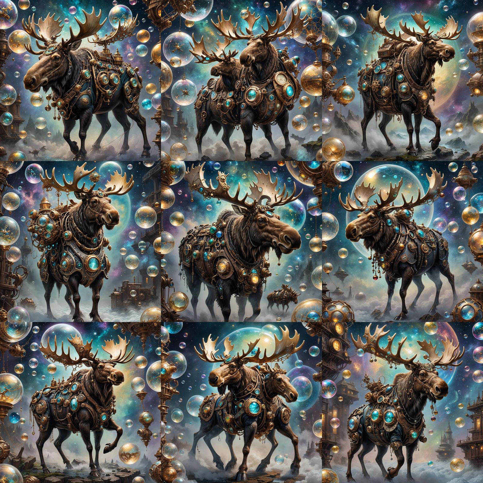 Ethereal Steampunk Moose in Celestial Orbs