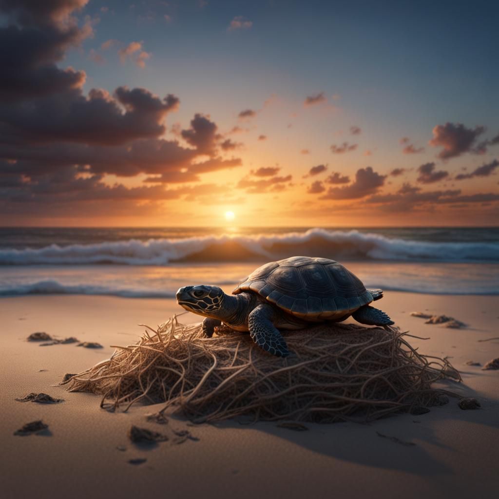 Turtle Nest at Sunset: A Digital Painting