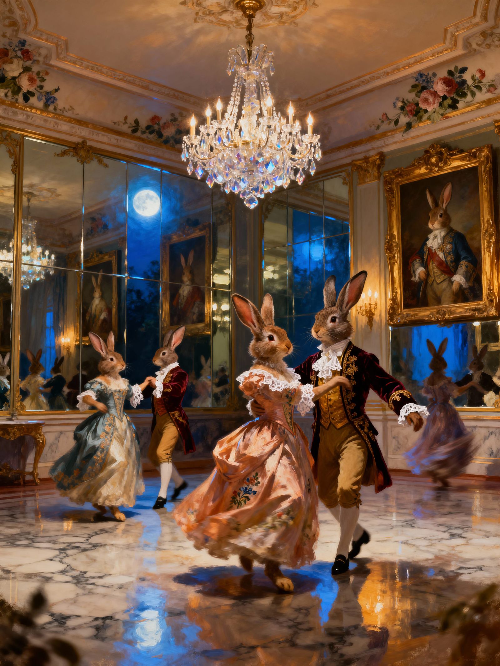 Baroque Ballroom Dance of Elegant Rabbits