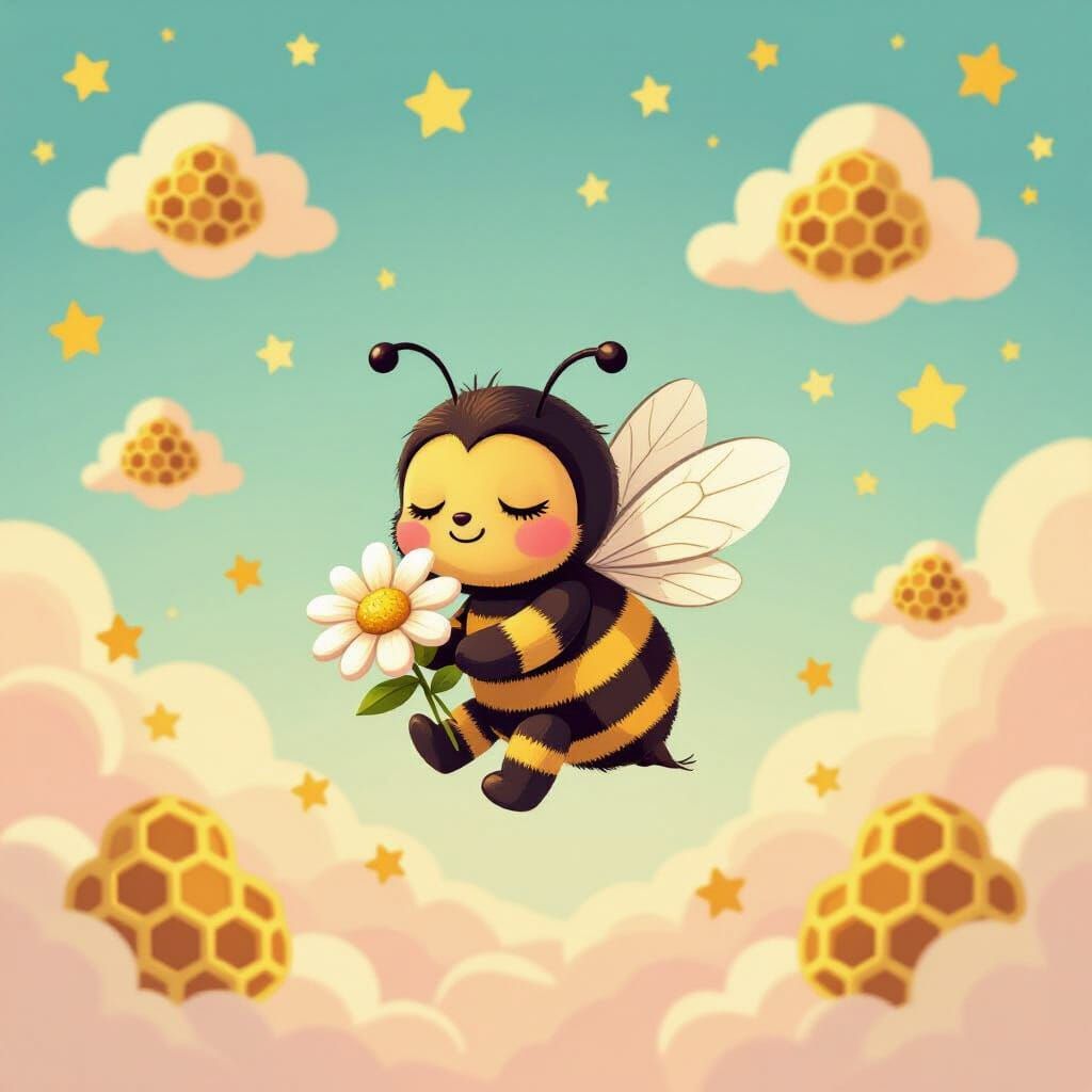 Sleepy Bee's Dream Flight in Pastel Sky