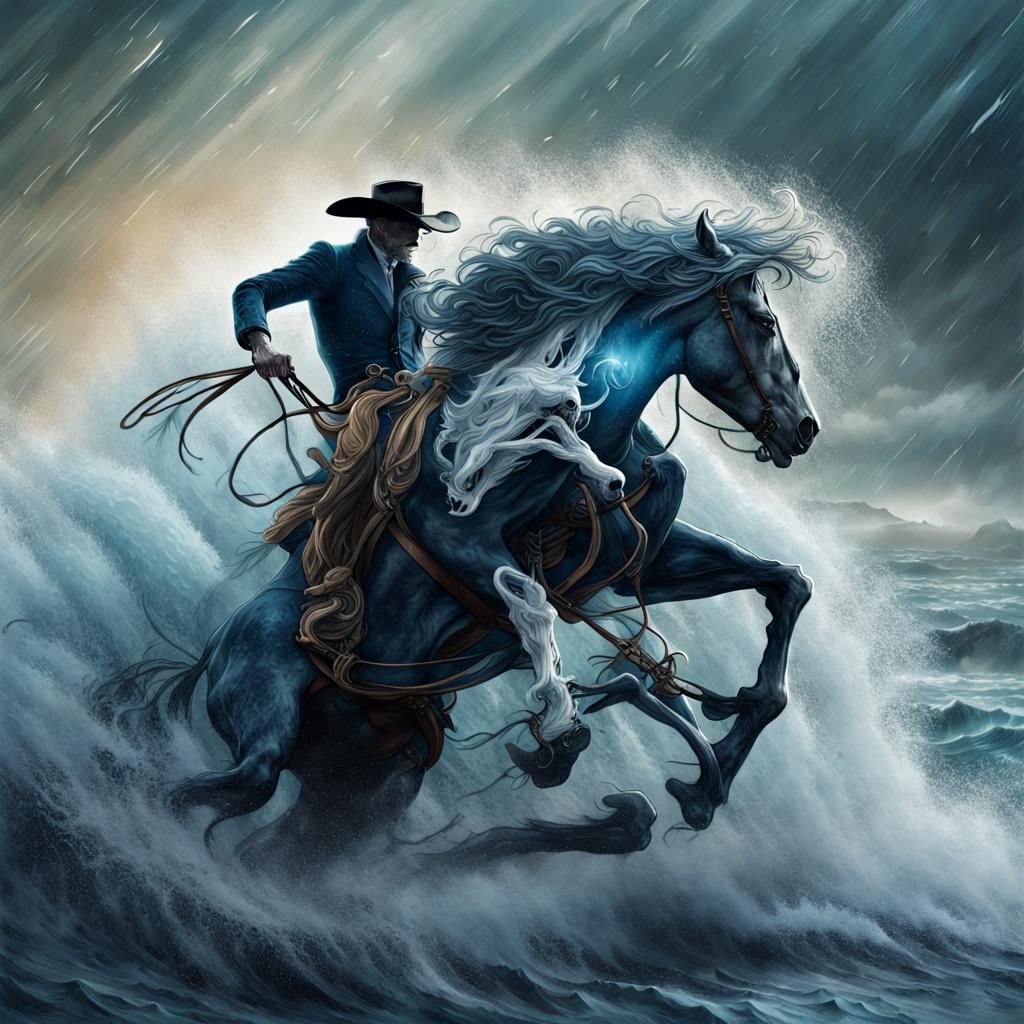 Skeleton Cowboy Leaps from Ocean in Epic Style