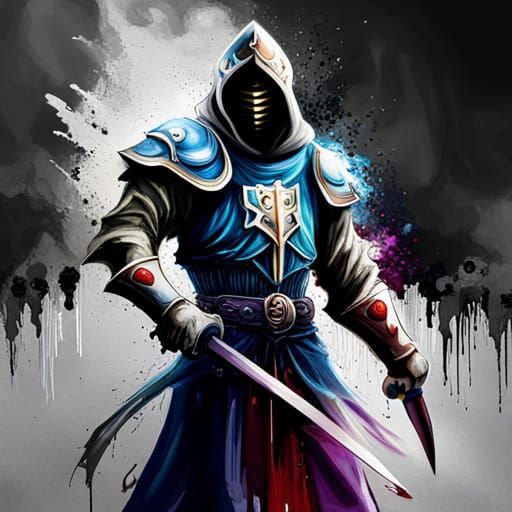 Dark Knight with Sword in Graffiti Art Style