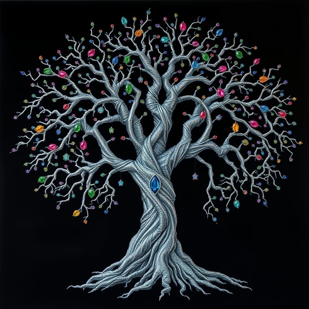 Majestic Jeweled Tree in Art Nouveau Style