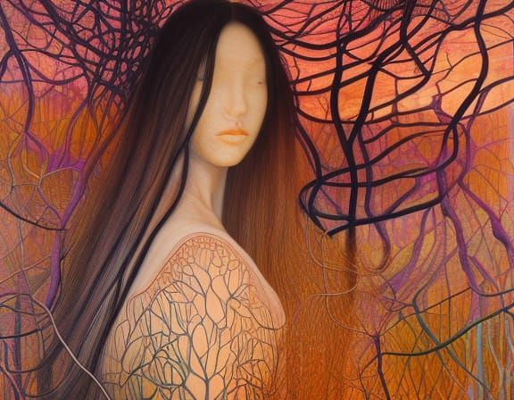 Hybrid Woman in Forest, Rich Colors, Digital Art