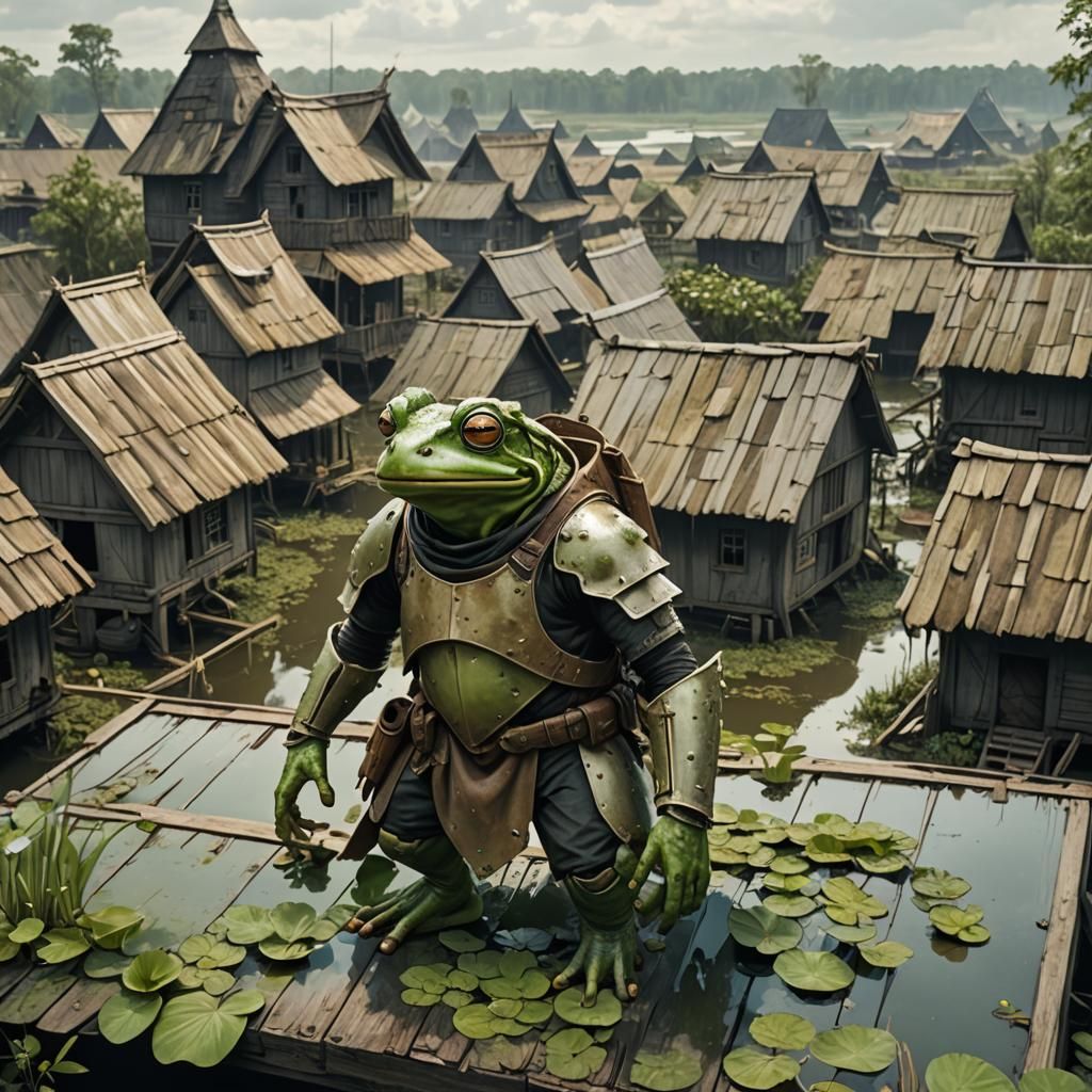 Armored Frog Humanoid Guard in Swamp Village