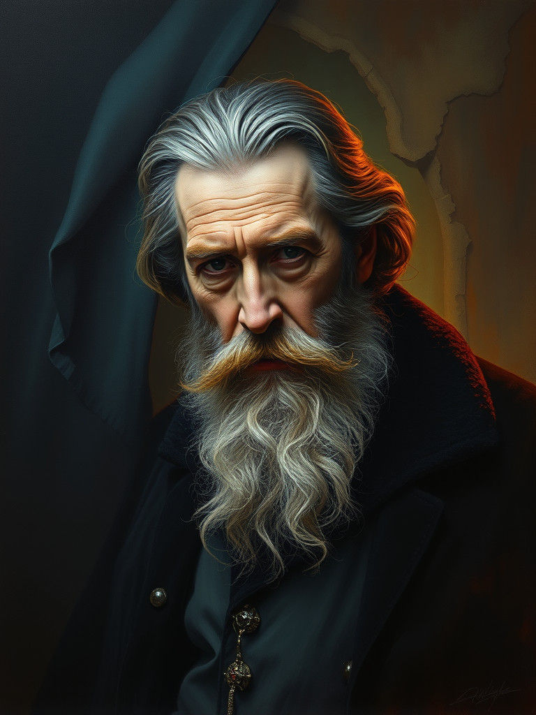 Rasputin in a Dark Castle, Oil Gouache