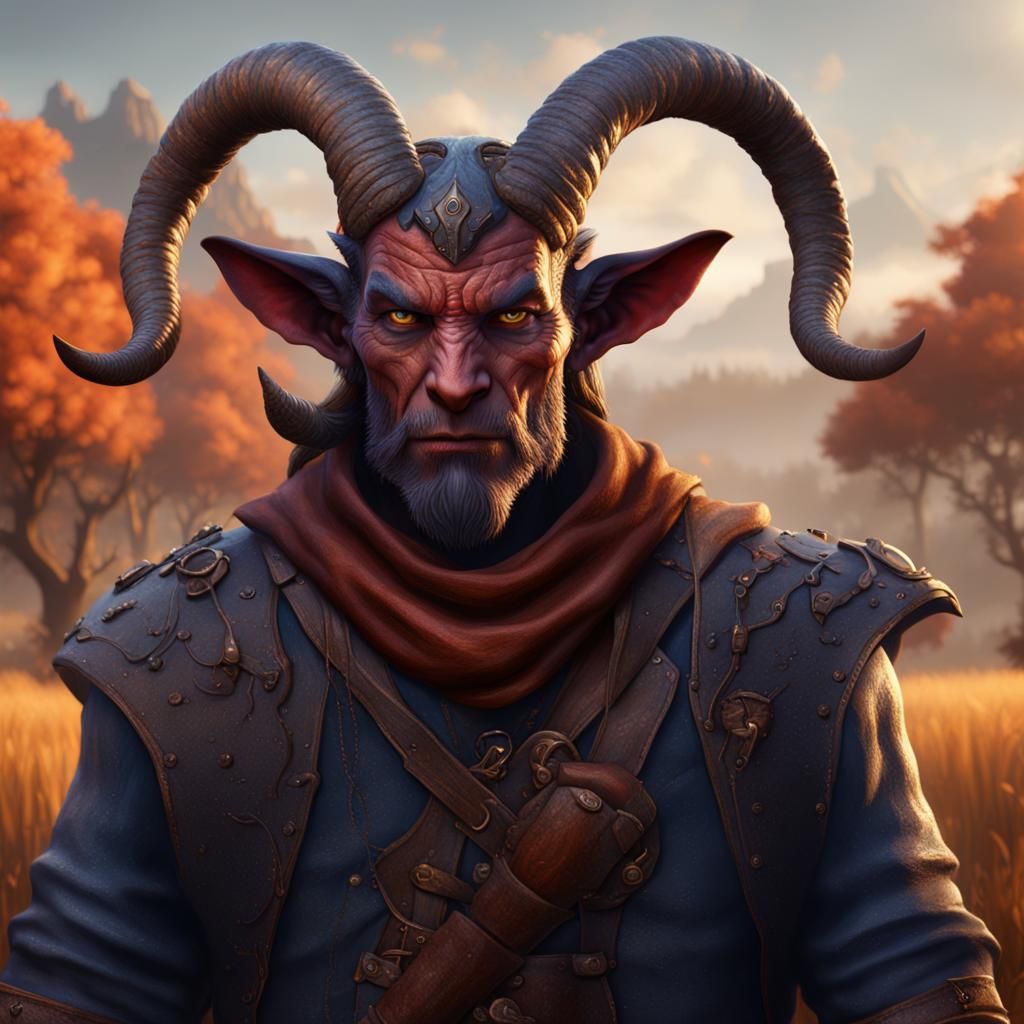Tiefling Farmer in Detailed Matte Painting Style
