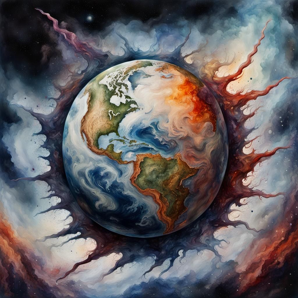 Watercolor Earth in Gothic Impressionist Style