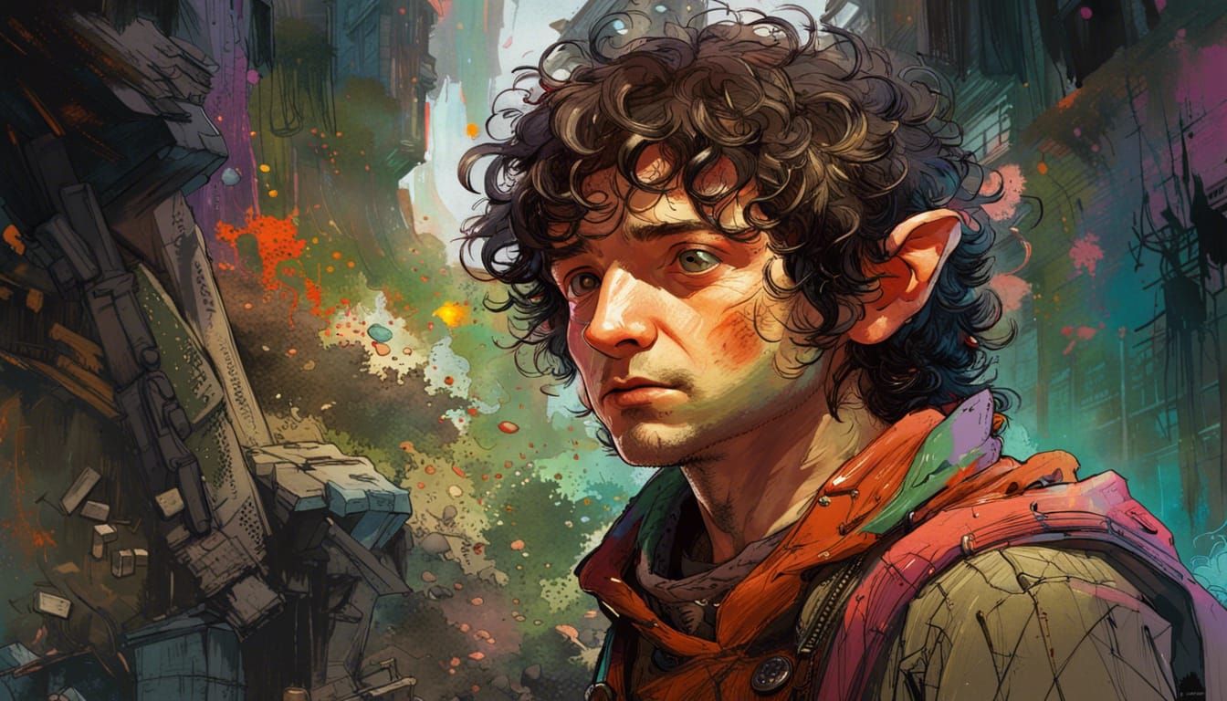 Frodo Baggins Portrait in Vibrant Digital Art Style