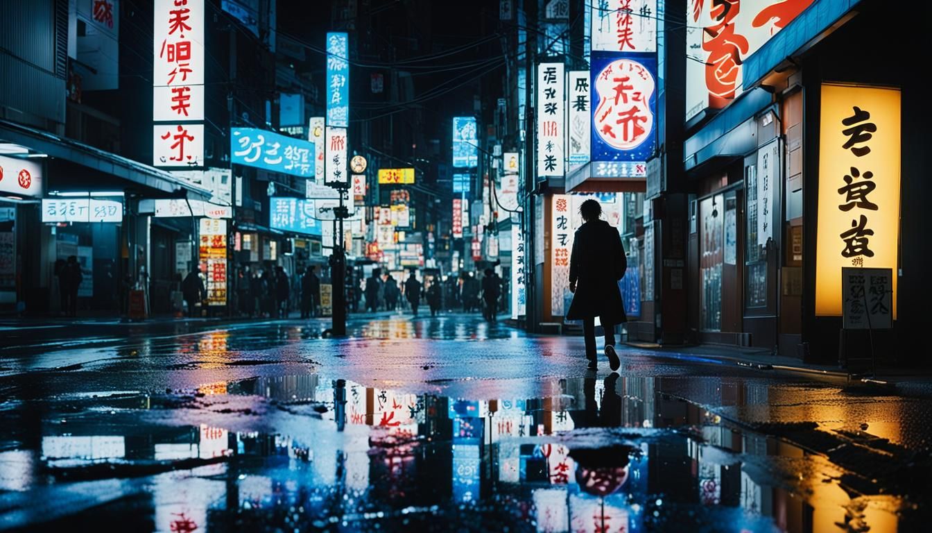 "A rainy street in Tokyo at night ..
