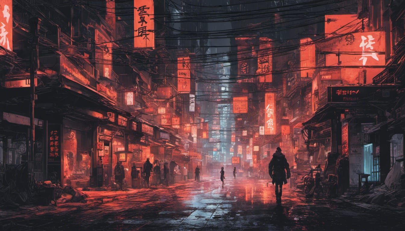 Cyberpunk Rural Cityscape in Japanese Sci-Fi Style