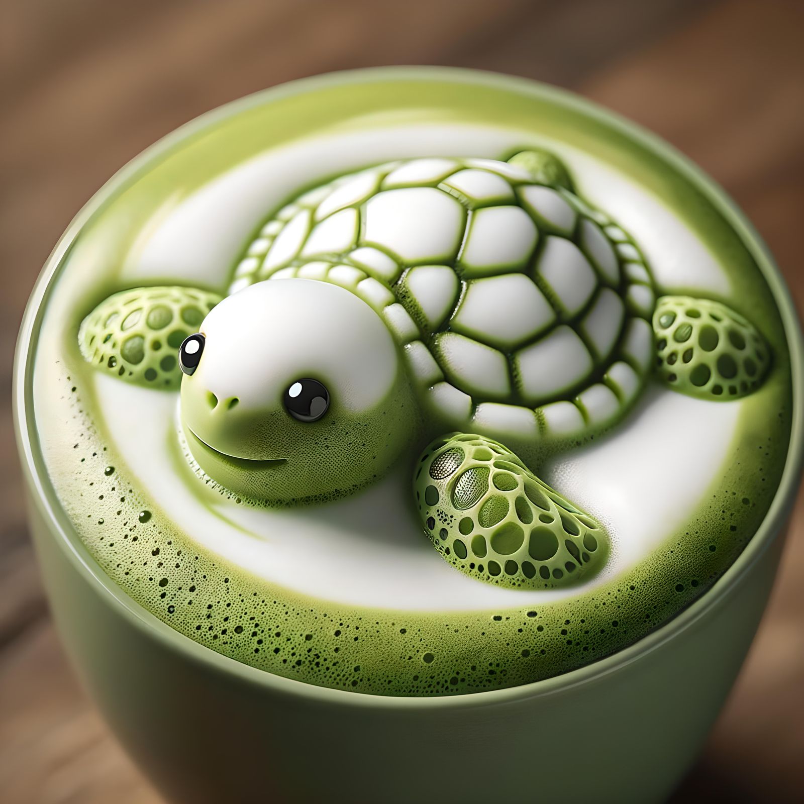 Matcha Latte with Milk Foam Turtle