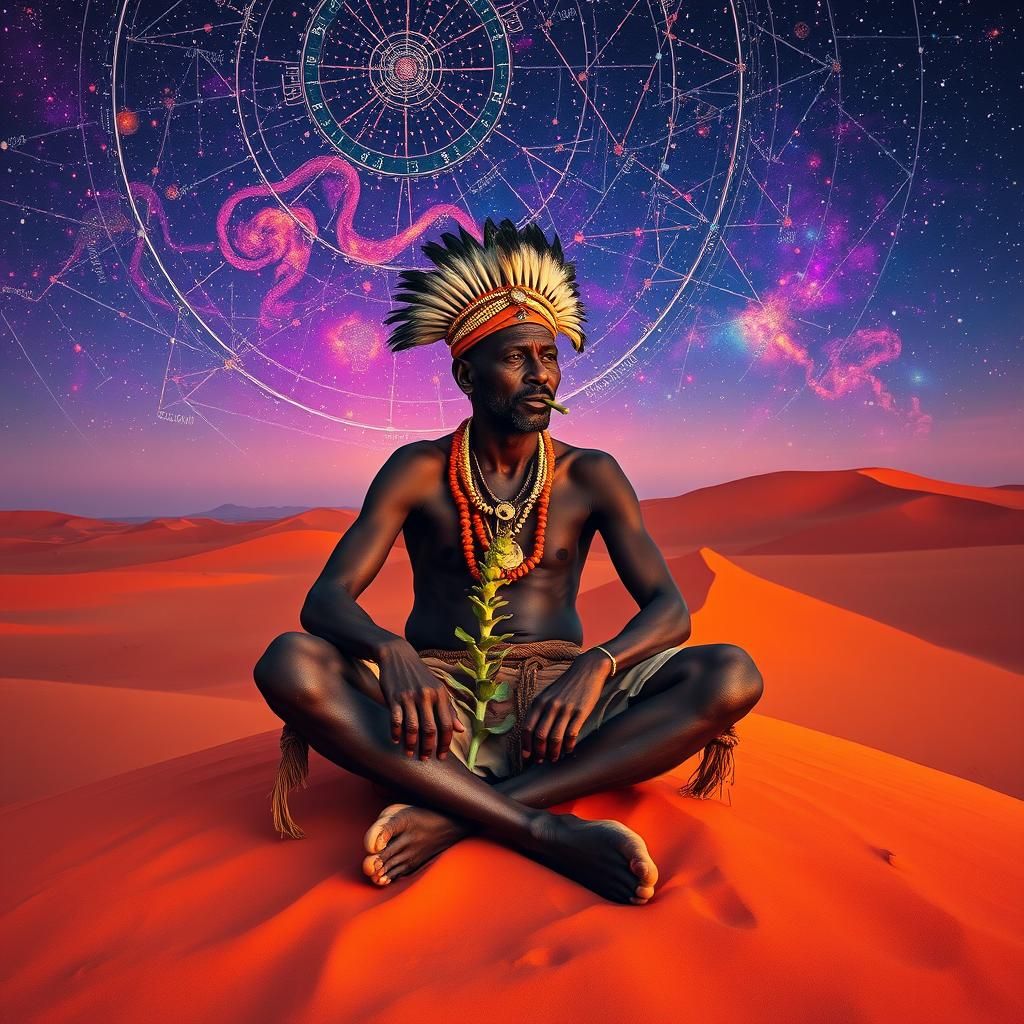 Namibian Tribesman Under Psychedelic Star Chart