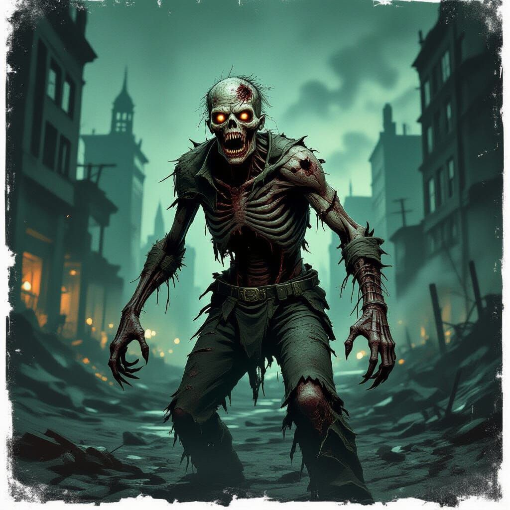 Terrifying Feral Ghoul Zombie in Irradiated Cityscape